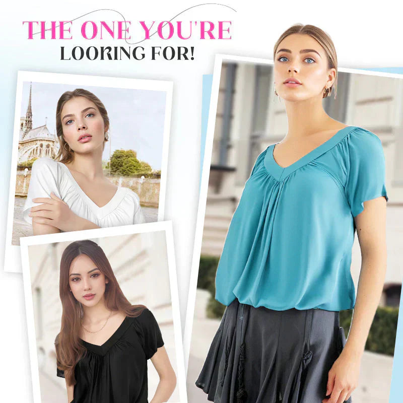 SerenaLuxe™ Pleated V-Neck Top — Sculpt Your Curves and Own Every Room with Effortless Style