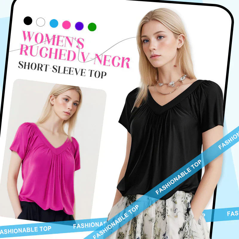 SerenaLuxe™ Pleated V-Neck Top — Sculpt Your Curves and Own Every Room with Effortless Style