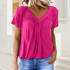 SerenaLuxe™ Pleated V-Neck Top — Sculpt Your Curves and Own Every Room with Effortless Style