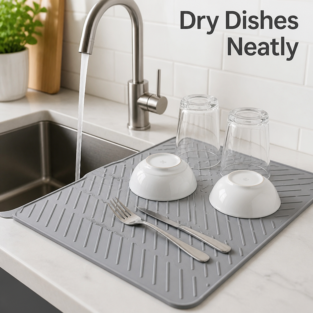 AquaFlow™ Silicone Drying Mat — Take Back Your Counter with Effortless, Splash-Free Drying