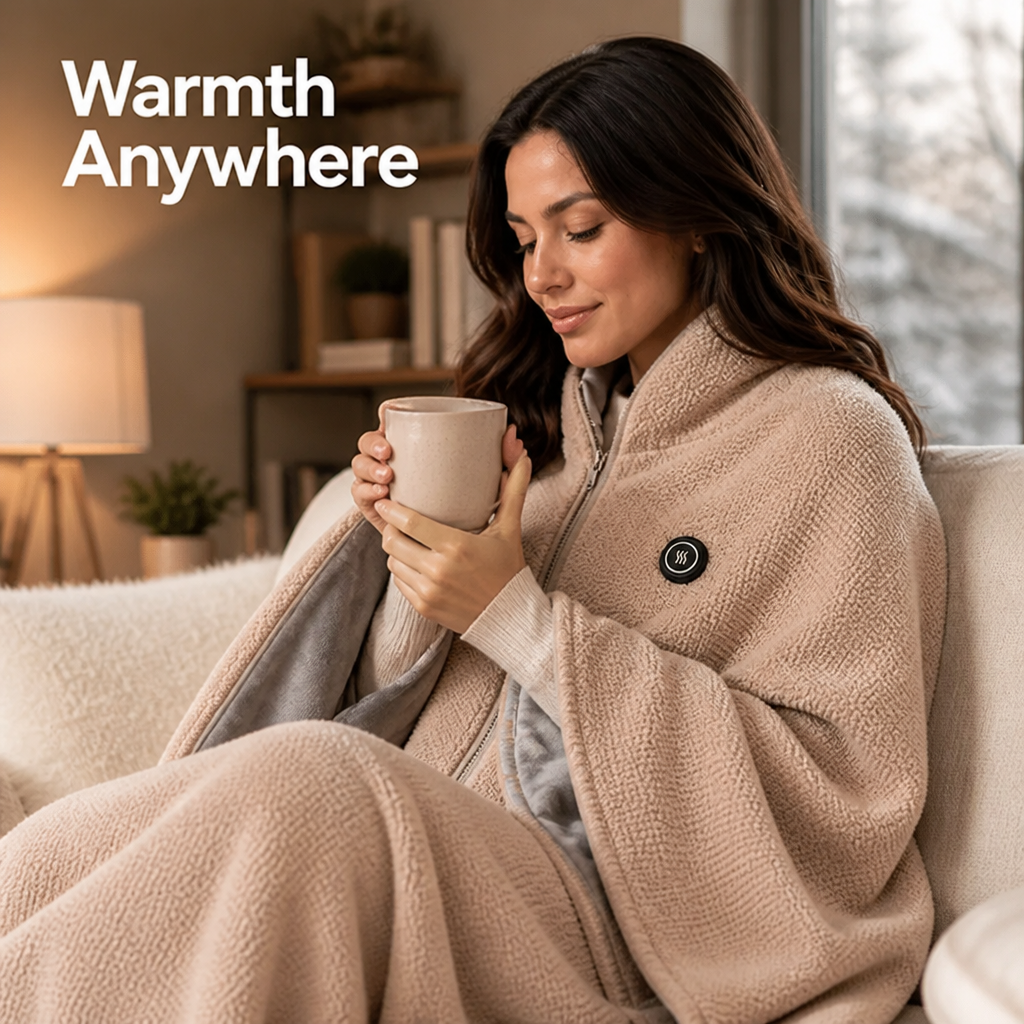 AmberEase™ Rechargeable Heated Blanket & Scarf — Wrap Yourself in Portable, Personalized Warmth Anytime