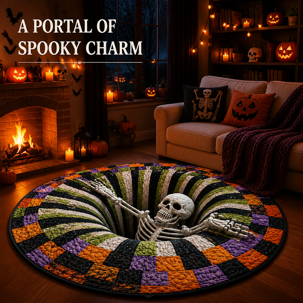 SpiriShade™ Round Quilted Rug — Captivate Every Eye with a Hauntingly Cozy Halloween Portal