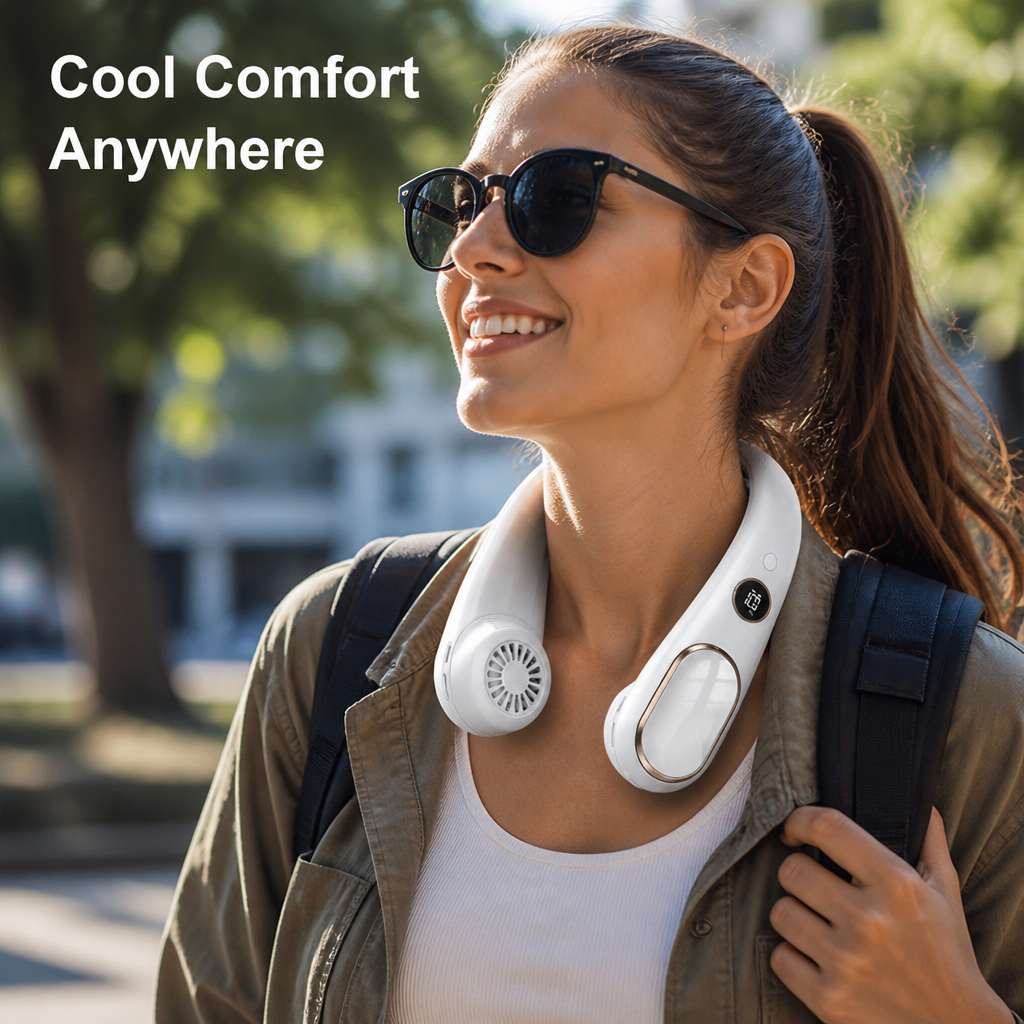 BreezeWave™ 360° Neck Fan — Stay Cool, Comfortable, and Confident All Day Long