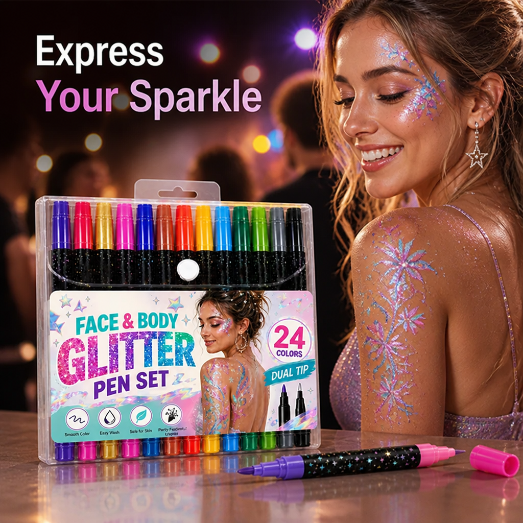 Glitzra™ 24-Color Dual-Tip Glitter Marker Set — Unleash Radiant Sparkle That Commands Every Eye