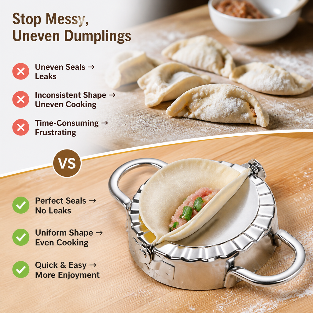 VitaFold™ Stainless Steel Mold & Cutter — Effortless Dumplings That Look and Taste Like a Pro Made Them