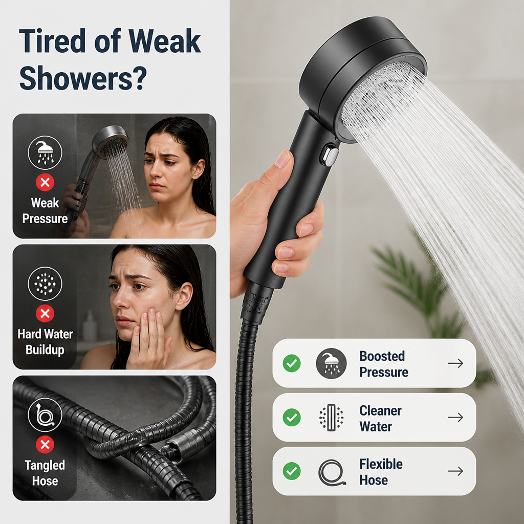 Hydroniva™ 4-Mode Shower Head — high-pressure handheld shower head with multiple spray modes