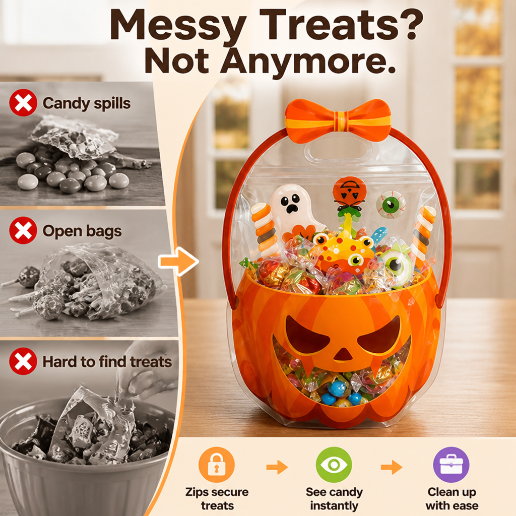 LumaJack™ Transparent Zippered Pumpkin Favor Bags — Make Every Treat a Show-Stopping Moment Kids Can’t Resist