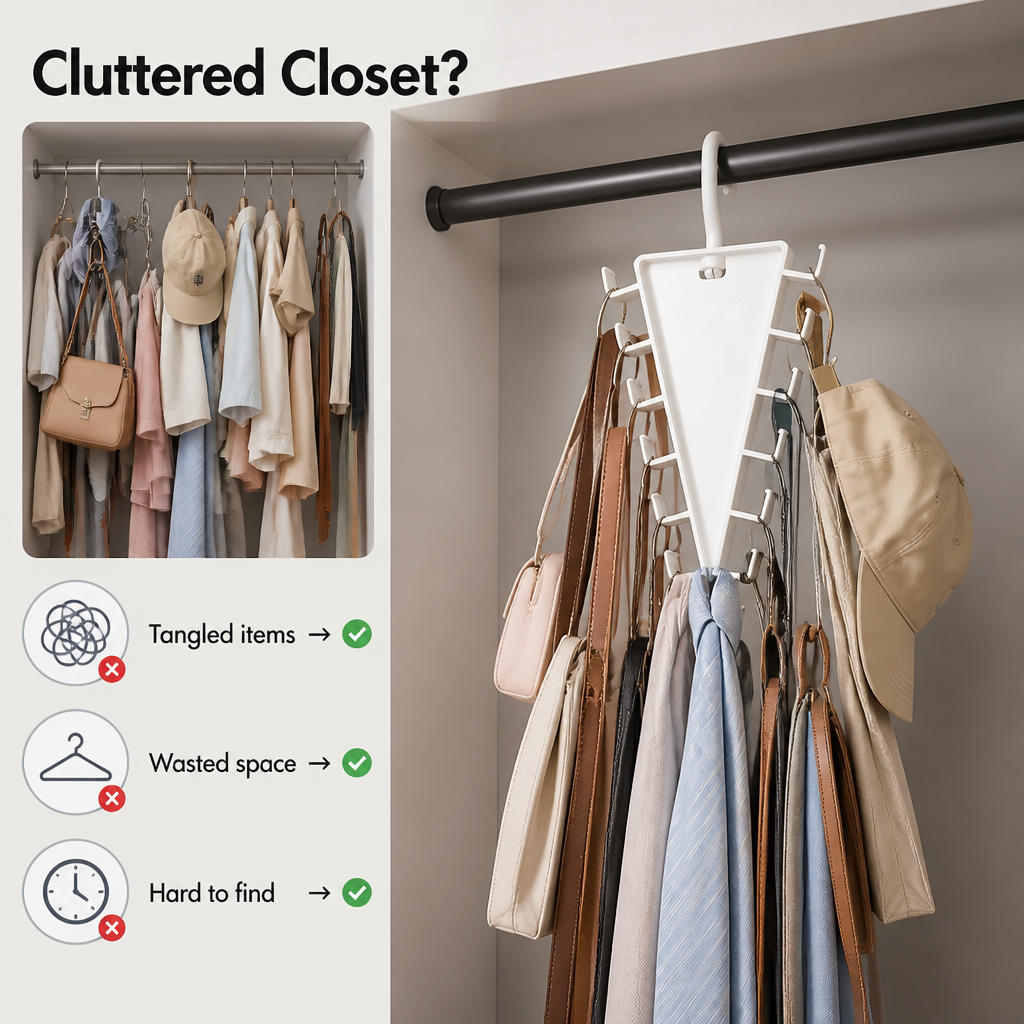 ClariSpace™ Rotating Triangle Hanger — Unlock Instant Closet Calm and Effortless Access Every Day