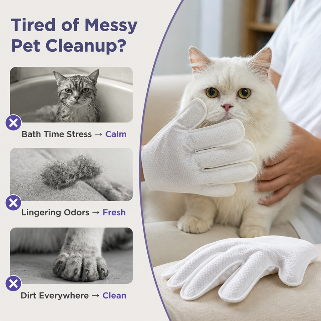 Groomiva™ Waterless Grooming Gloves — Keep Your Pet Fresh, Soft, and Stress-Free Every Day (6pcs)
