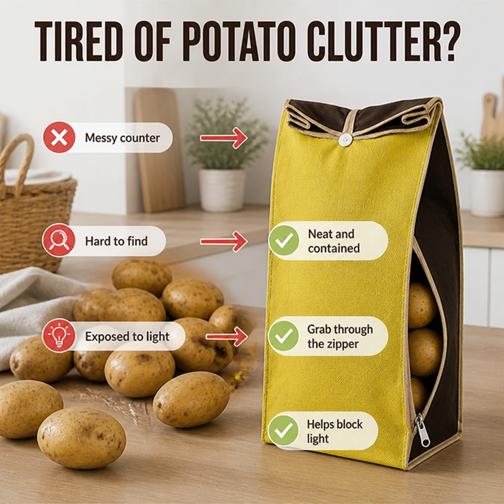 TaterTidy™ — Clear the counter and grab potatoes without the rummaging