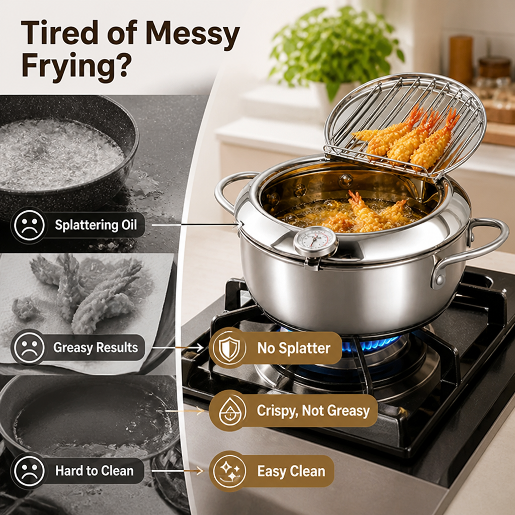 Crispora™ Stainless Steel Fryer — Unlock Crispy, Light, Restaurant-Quality Fries Every Time