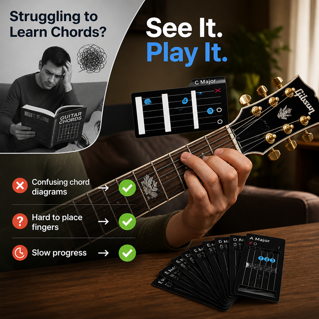 HarmonyGrip™ — Master Guitar Chords Instantly Right Where You Play