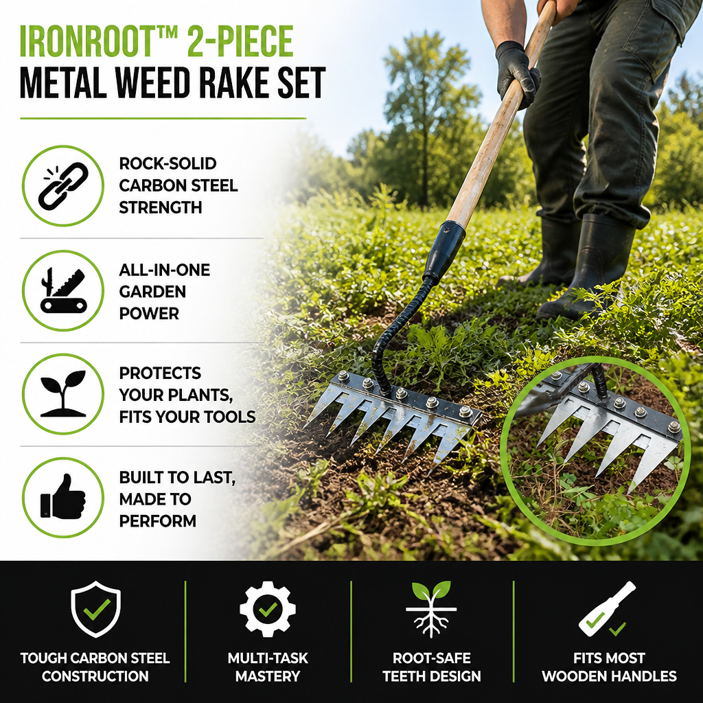 IronRoot™ 2-Piece Metal Weed Rake Set — Turn Backbreaking Garden Work into Effortless, Precise Power
