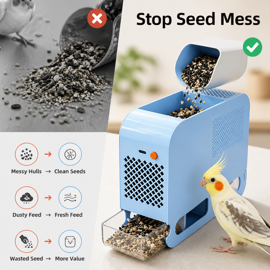 BreezeCrack™ Electric Seed Separator — Pure, Mess-Free Seeds That Keep Your Birds Happy and Healthy