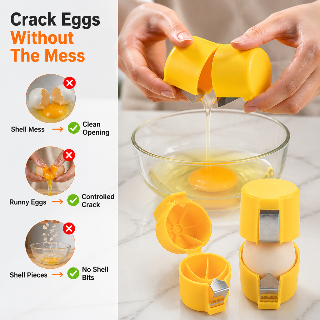 CrackEase™ — Crack Perfect Eggs Instantly, Stress-Free and Spotless Every Time