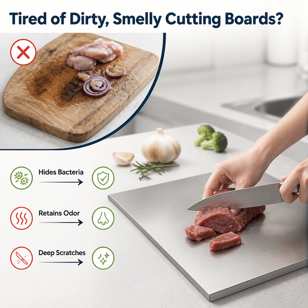 Cutlora™ Stainless Steel Cutting Board — Prep Fearlessly with a Spotless, Rock-Solid Surface