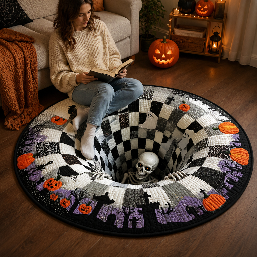 SpiriShade™ Round Quilted Rug — Captivate Every Eye with a Hauntingly Cozy Halloween Portal
