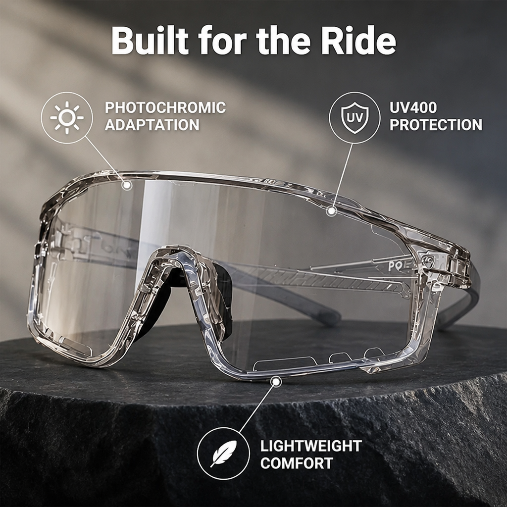 Glarevo™ — Ride comfortably through sun and shade without changing glasses