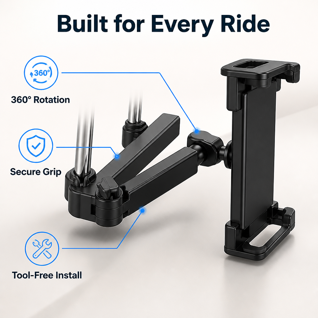 FlexiRide™ Tablet Mount — Turn Every Trip Into a Smooth, Screen-Time Adventure