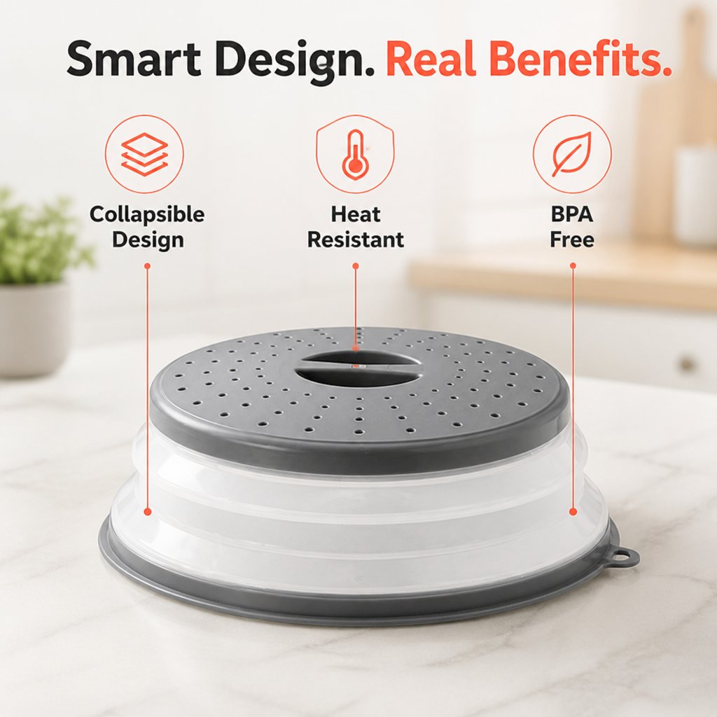 VivaShield™ 2-in-1 Collapsible Microwave Splatter Cover — Keep Your Microwave Spotless and Your Kitchen Clutter-Free Instantly