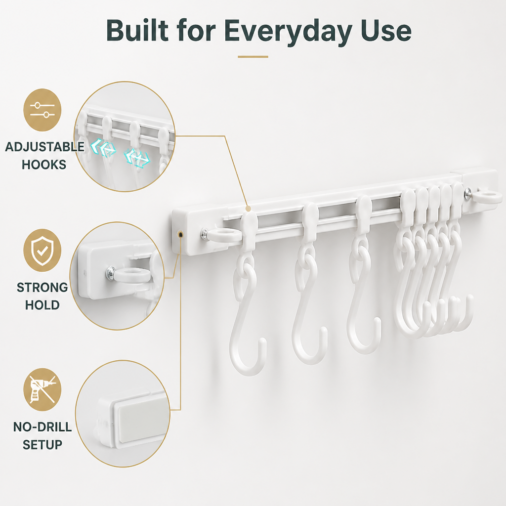HookVanta™ No-Drill Track Hooks — Finally Clear Your Counters and Crush Clutter with Zero Effort