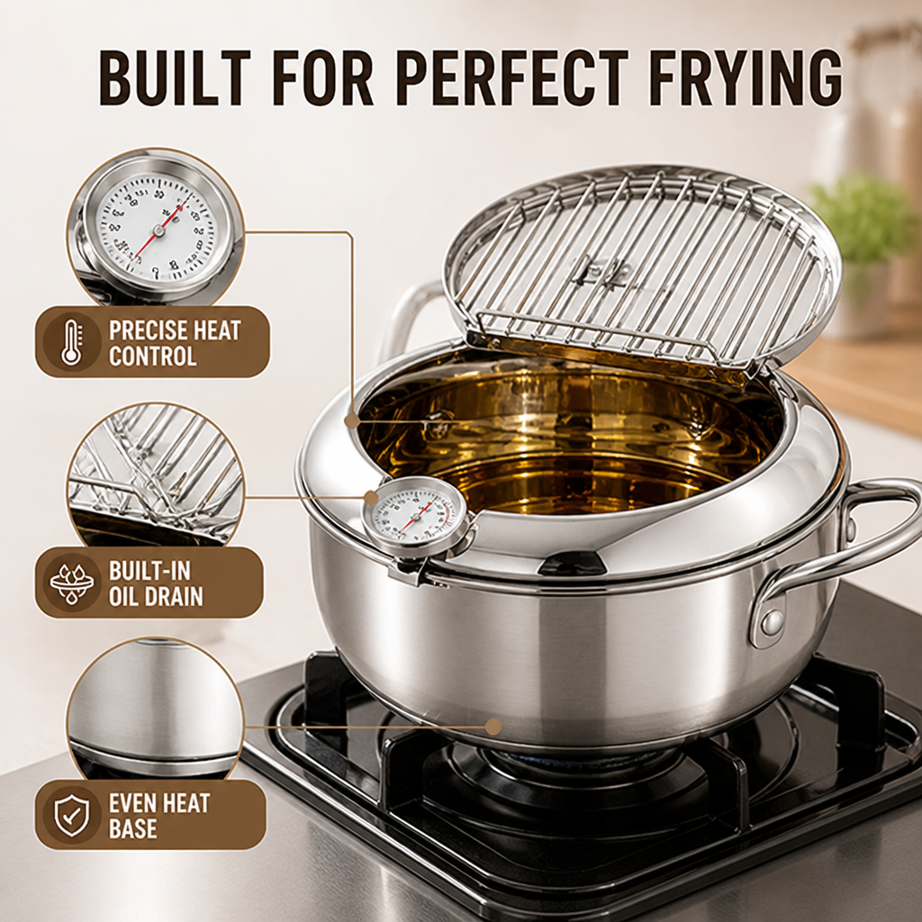 Crispora™ Stainless Steel Fryer — Unlock Crispy, Light, Restaurant-Quality Fries Every Time