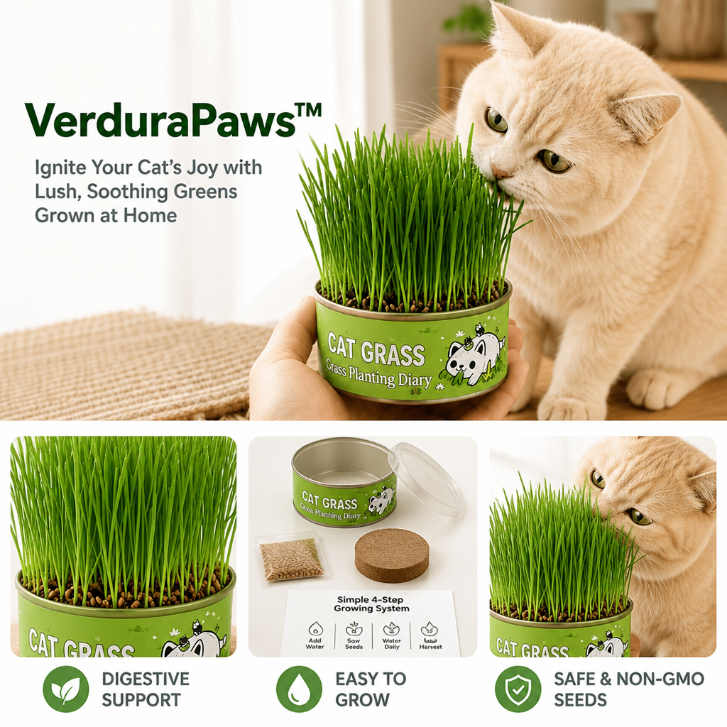 VerduraPaws™ — Ignite Your Cat’s Joy with Lush, Soothing Greens Grown at Home