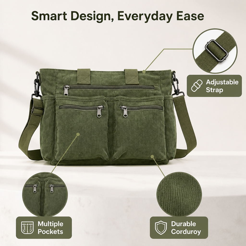 VeroCraft™ Corduroy Utility Tote — Master Your Day with Effortless Order and Unbreakable Style