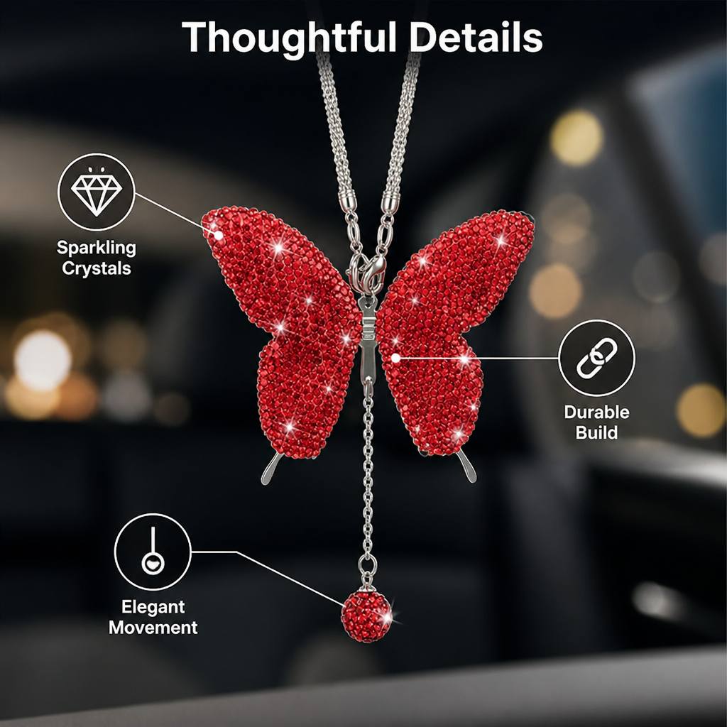 LunaFlare™ Diamond Butterfly Pendant — Ignite Every Drive with Sparkling Joy and Freedom