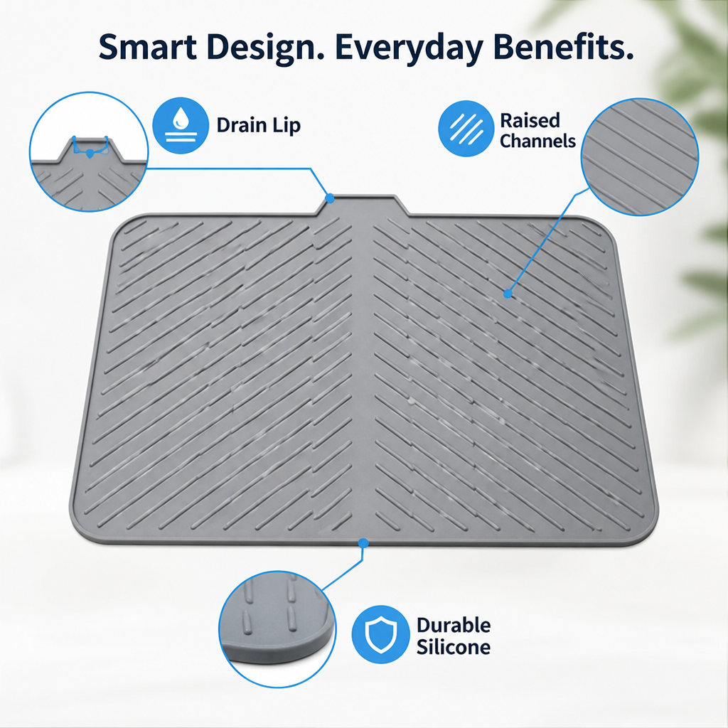 AquaFlow™ Silicone Drying Mat — Take Back Your Counter with Effortless, Splash-Free Drying