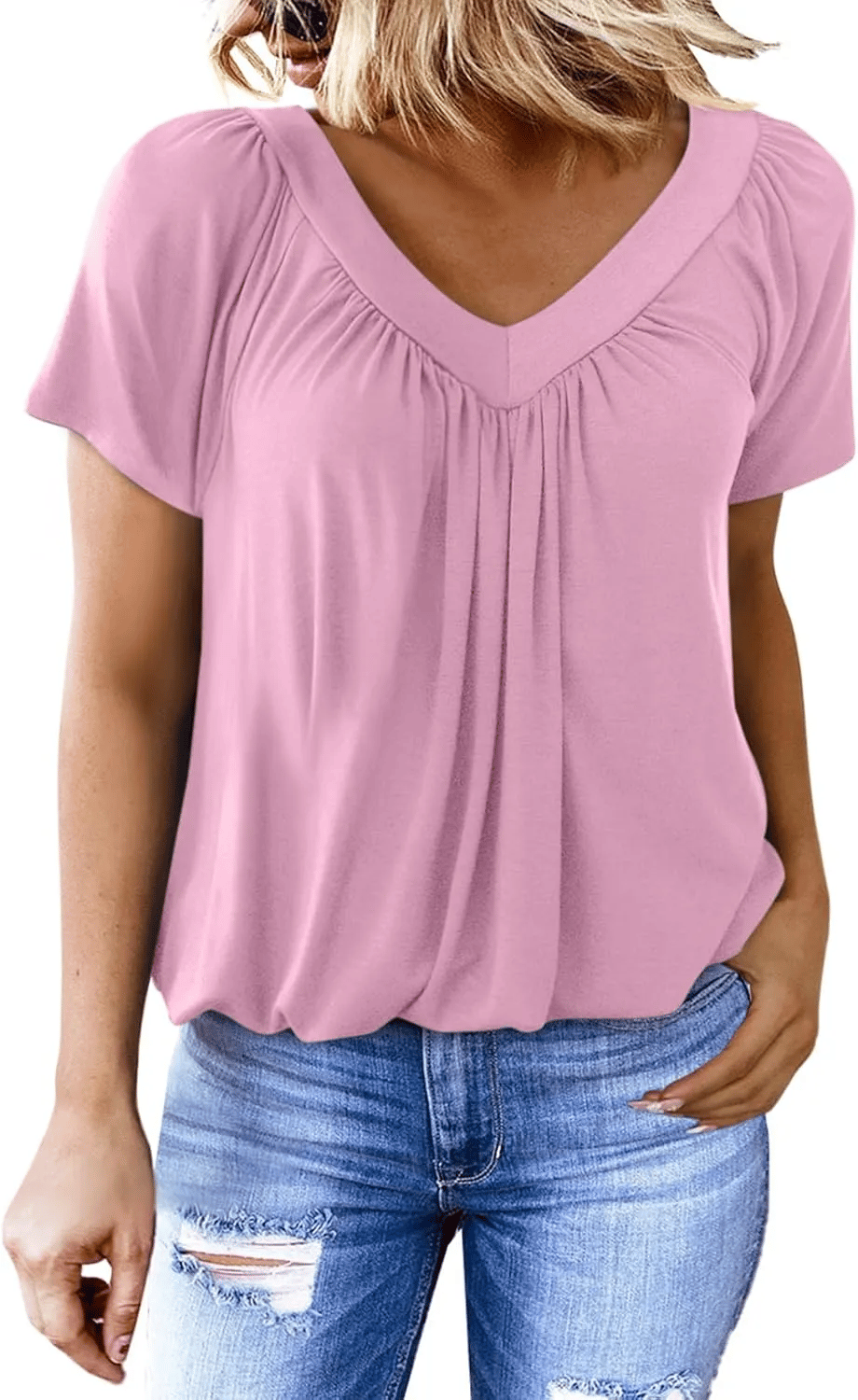 SerenaLuxe™ Pleated V-Neck Top — Sculpt Your Curves and Own Every Room with Effortless Style