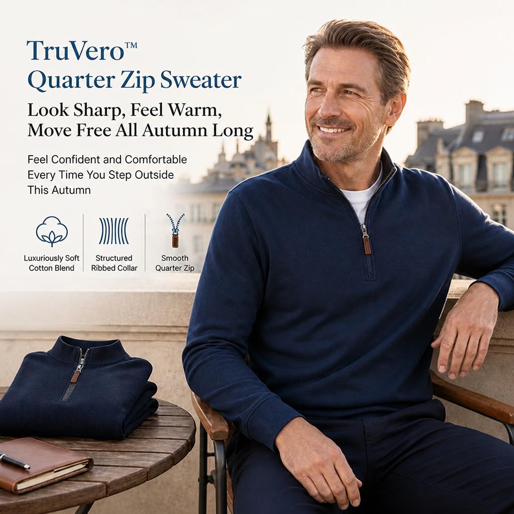 TruVero™ Quarter Zip Sweater — Look Sharp, Feel Warm, Move Free All Autumn Long