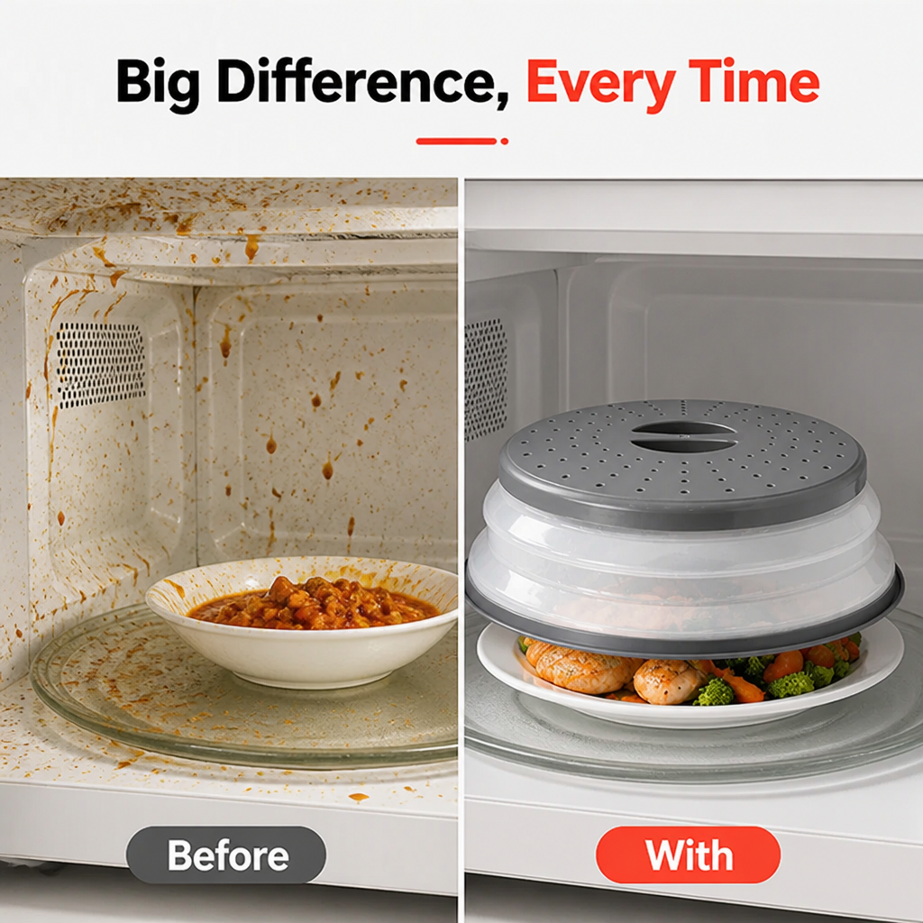 VivaShield™ 2-in-1 Collapsible Microwave Splatter Cover — Keep Your Microwave Spotless and Your Kitchen Clutter-Free Instantly