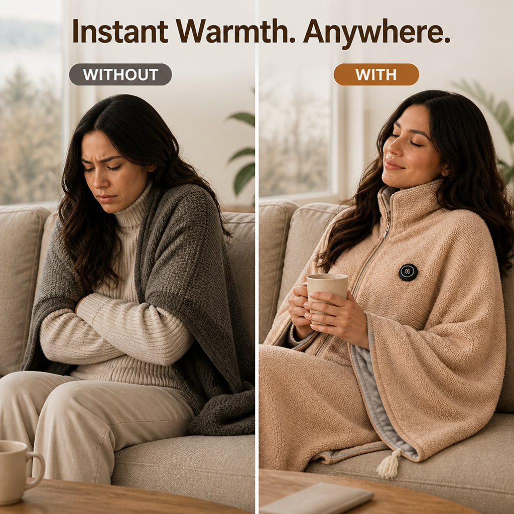 AmberEase™ Rechargeable Heated Blanket & Scarf — Wrap Yourself in Portable, Personalized Warmth Anytime