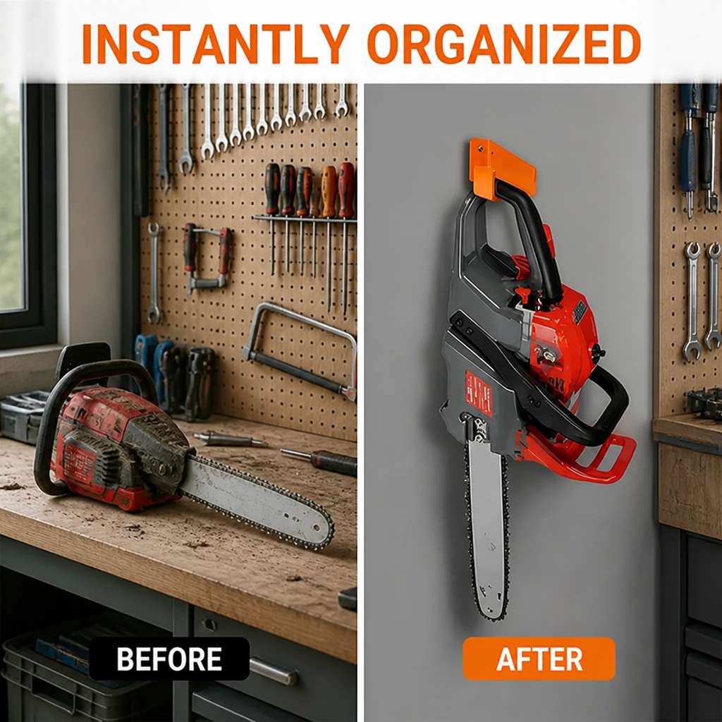 TitanGrip™ Heavy-Duty Chainsaw Hanger — Take Command of Your Garage with Rock-Solid Strength and Instant Access