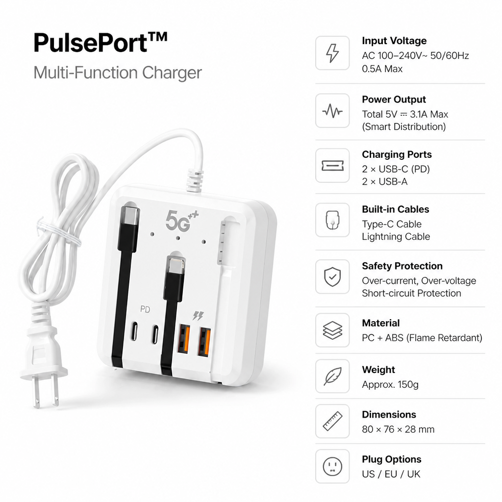 PulsePort™ — Power Every Device Fast, Tidy, and Ready Wherever Life Takes You