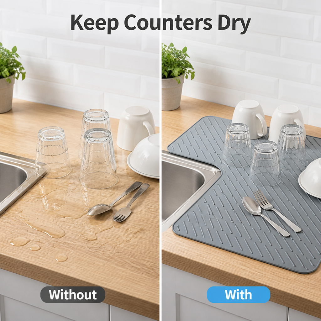 AquaFlow™ Silicone Drying Mat — Take Back Your Counter with Effortless, Splash-Free Drying