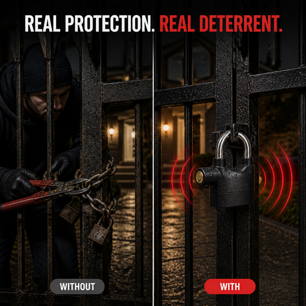 IronSentinel™ — Make Your Property Untouchable with a Thunderous 110dB Alarm