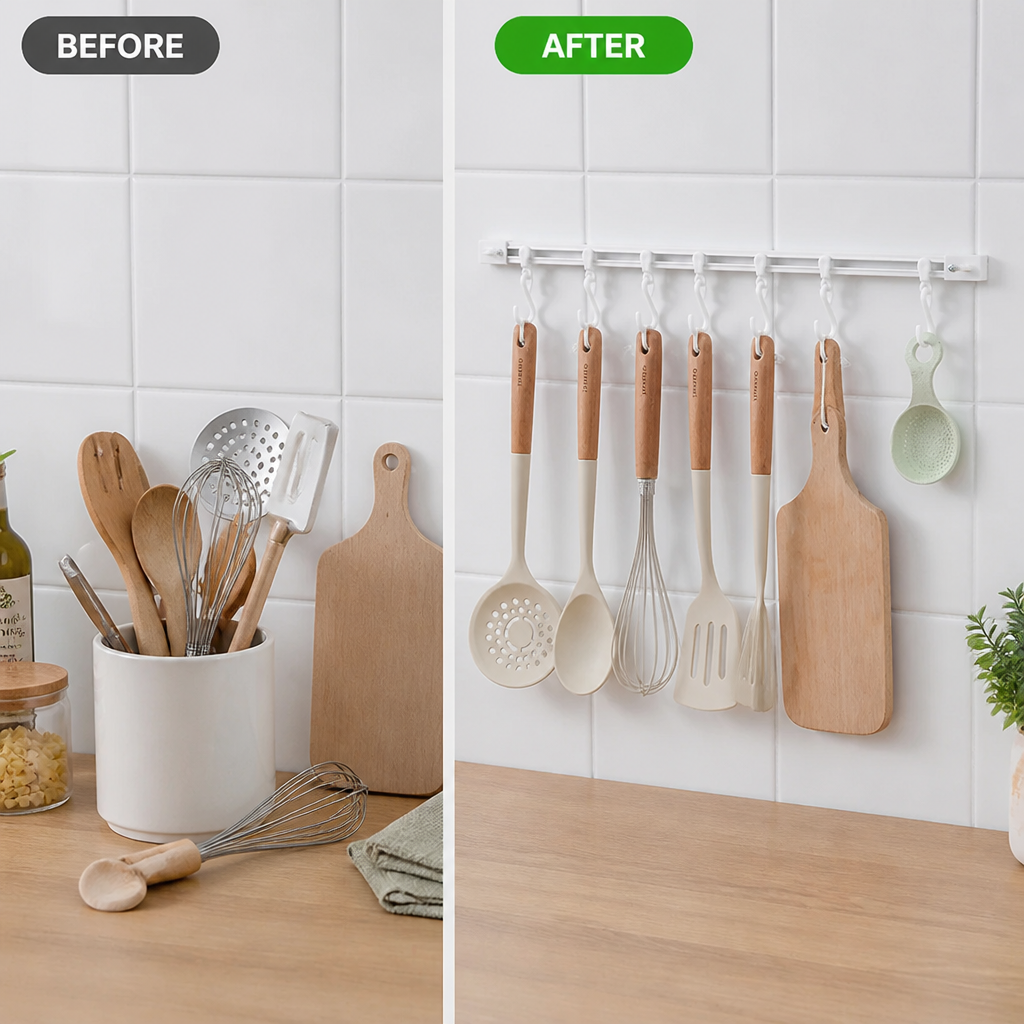 HookVanta™ No-Drill Track Hooks — Finally Clear Your Counters and Crush Clutter with Zero Effort