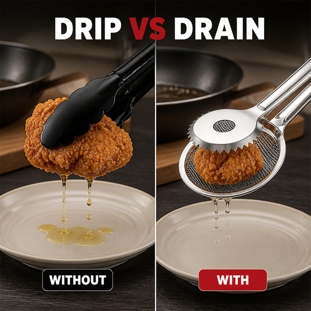 FryVanta™ Oil Filter Tongs — Fry Fearlessly with a Perfect Grip and Mess-Free Crispness Every Time
