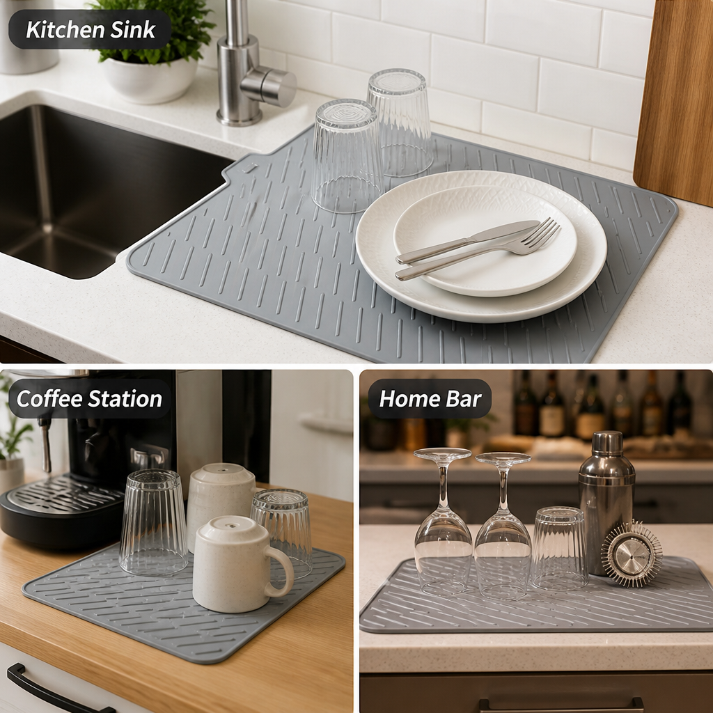 AquaFlow™ Silicone Drying Mat — Take Back Your Counter with Effortless, Splash-Free Drying