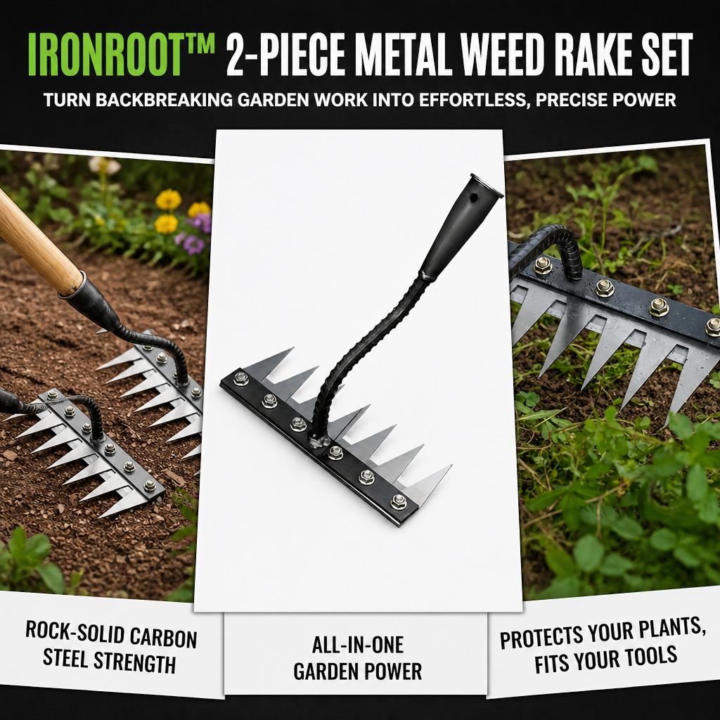 IronRoot™ 2-Piece Metal Weed Rake Set — Turn Backbreaking Garden Work into Effortless, Precise Power