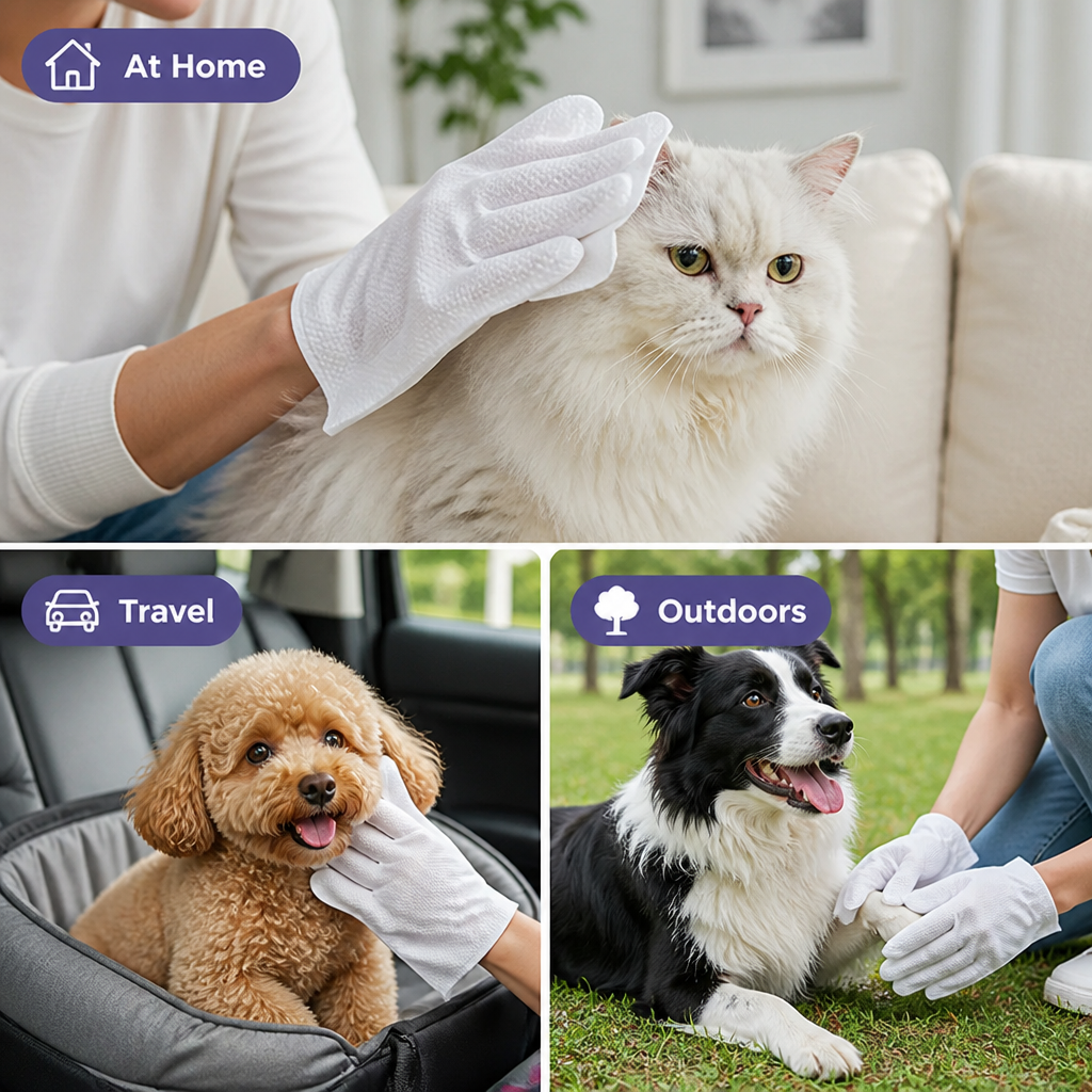 Groomiva™ Waterless Grooming Gloves — Keep Your Pet Fresh, Soft, and Stress-Free Every Day (6pcs)