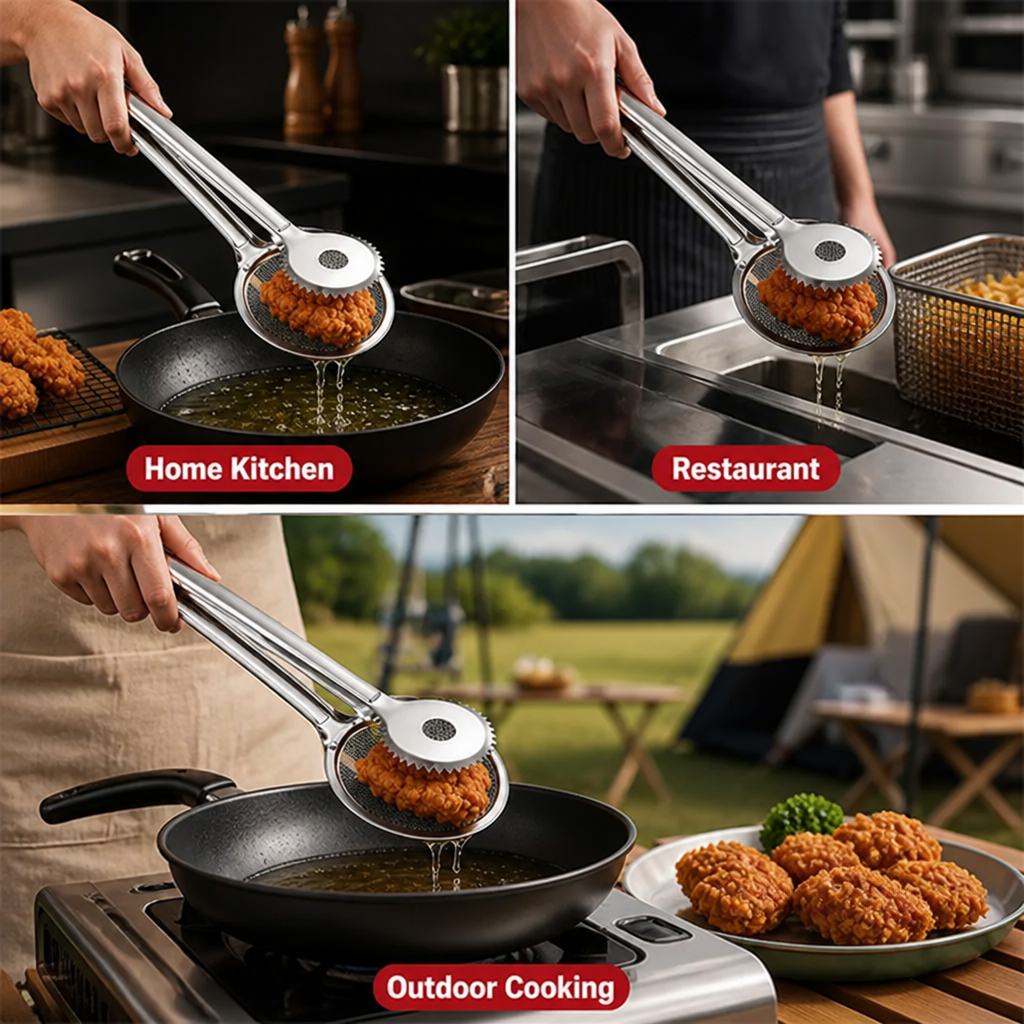 FryVanta™ Oil Filter Tongs — Fry Fearlessly with a Perfect Grip and Mess-Free Crispness Every Time