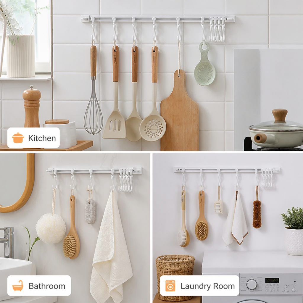 HookVanta™ No-Drill Track Hooks — Finally Clear Your Counters and Crush Clutter with Zero Effort