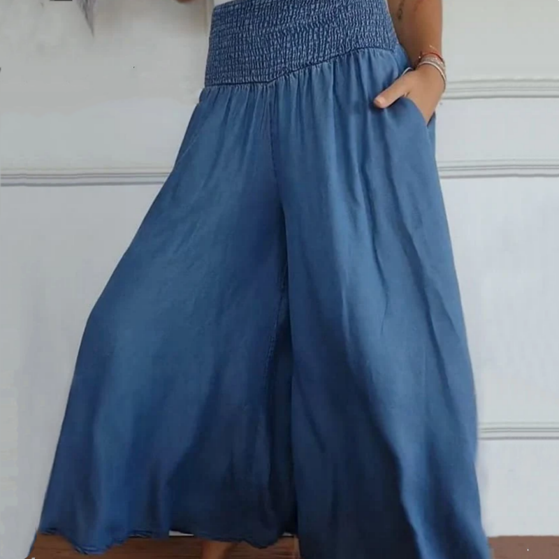 AlturaMist™ Wide-Leg High-Waist Smocked Denim Trousers — Command Attention with Effortless Comfort and Flawless Shape