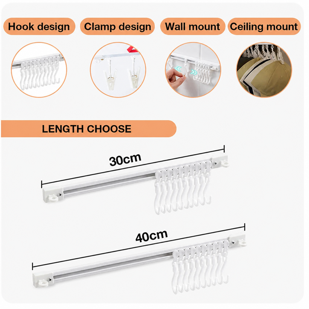 HookVanta™ No-Drill Track Hooks — Finally Clear Your Counters and Crush Clutter with Zero Effort