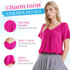 SerenaLuxe™ Pleated V-Neck Top — Sculpt Your Curves and Own Every Room with Effortless Style