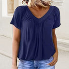SerenaLuxe™ Pleated V-Neck Top — Sculpt Your Curves and Own Every Room with Effortless Style