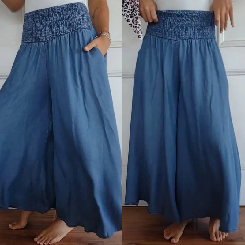 AlturaMist™ Wide-Leg High-Waist Smocked Denim Trousers — Command Attention with Effortless Comfort and Flawless Shape